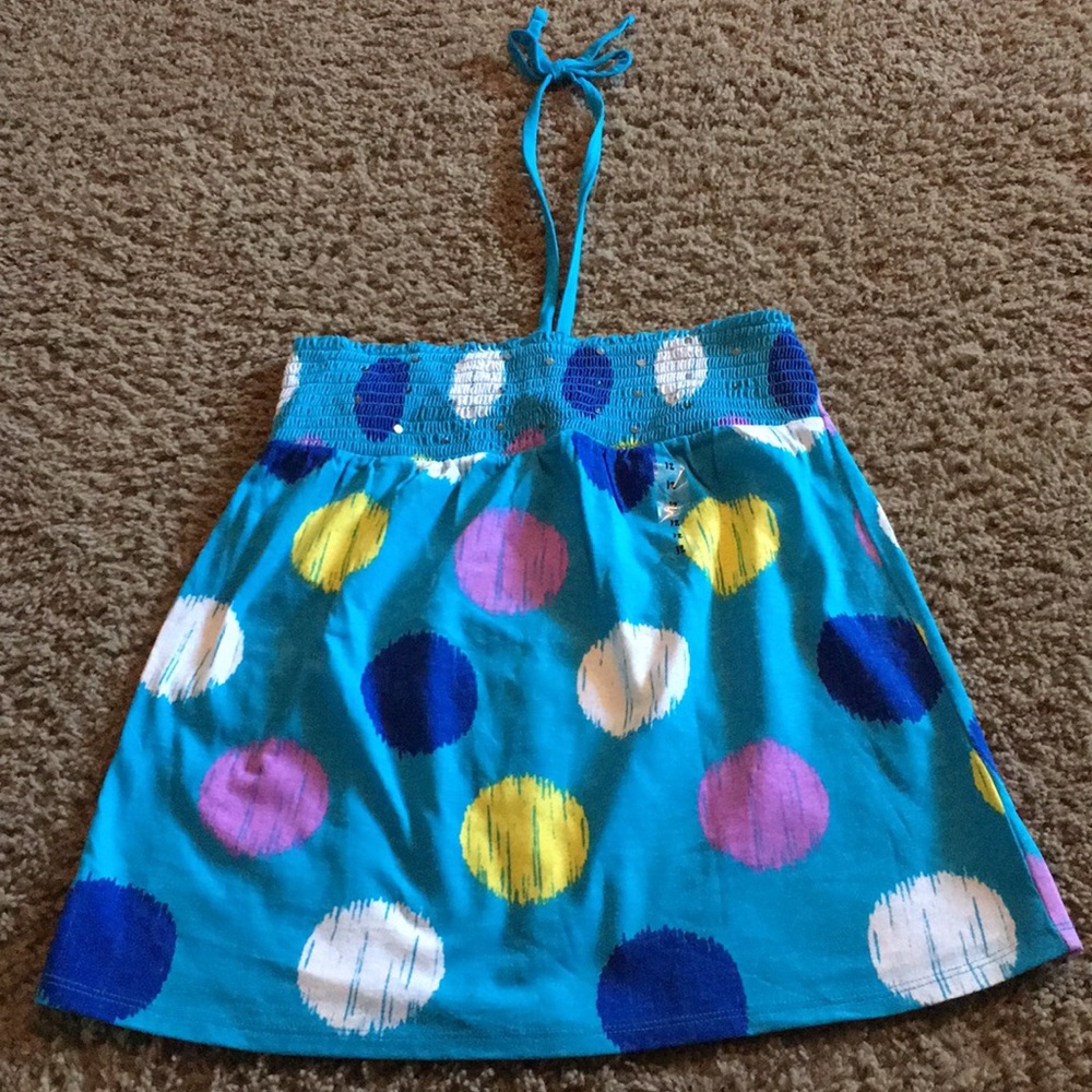 NWTs Beautiful Vintage Justice blue top w/multi color circle print Sz 12